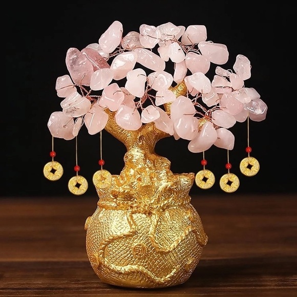 🆕New Feng Shui Rose Quartz Crystal Gemstone Money Bonsai Tree Handcrafted - Picture 1 of 7